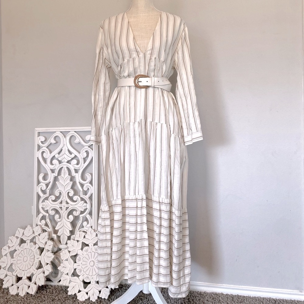 ZARA midi/maxi Lenin long sleeve dress with vneck brand new condition 55” long✨